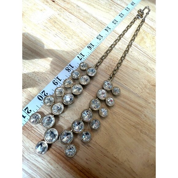 J. Crew Gold-Tone Statement Bib Necklace With Clear Crystal Accents Adjustable - Picture 4 of 11